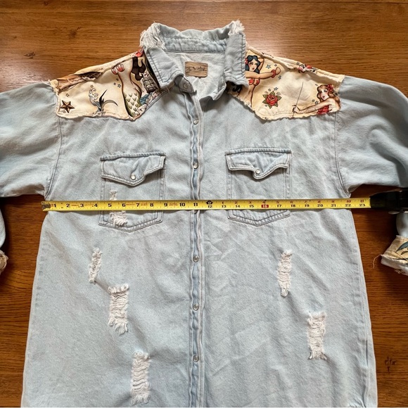 ⭐️ The Nu Vintage Denim Chambray Vintage Pin Up Style Button Down Shirt Jacket L - Picture 12 of 16